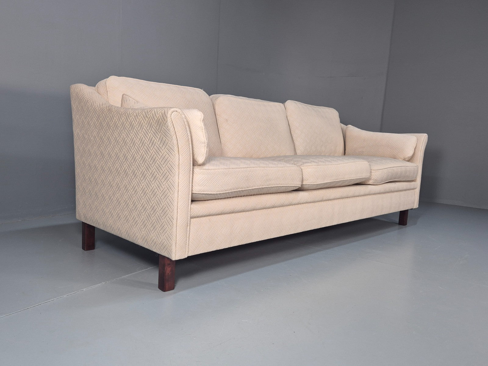 Vintage 3 Seater Sofa Retro Danish Cream Patterned Fabric EB10520 M2SS1