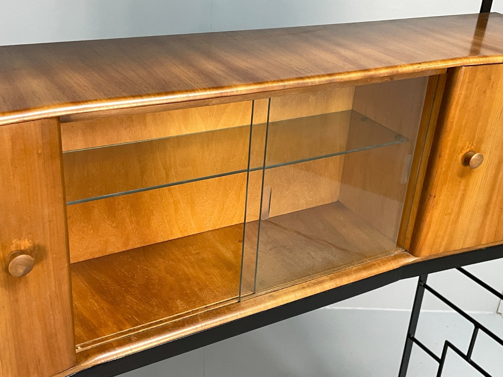 Vintage Modular Shelving Unit Walnut Cabinet Ladderax Style Black EB11043 MWOO4