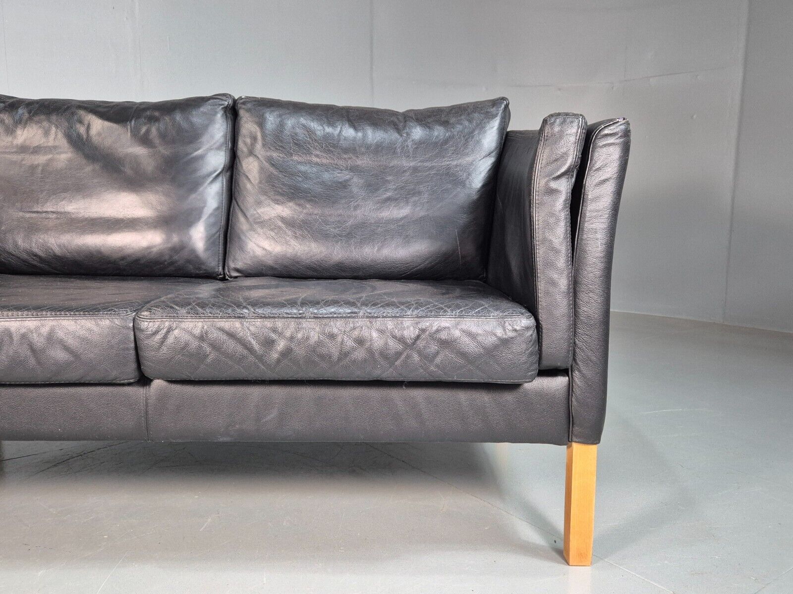 Vintage Danish 2 Seat Sofa Black Leather 1980s Retro MCM EB7625 M2SS - UKDK FURNITURE