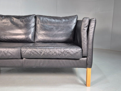Vintage Danish 2 Seat Sofa Black Leather 1980s Retro MCM EB7625 M2SS - UKDK FURNITURE