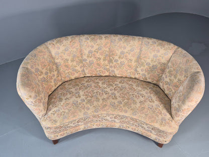 Vintage Two Seater Danish Curved Banana Sofa 1930s Art Deco Floral EB10795 V2SS9