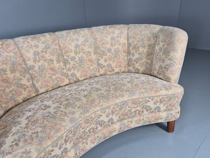 Vintage Two Seater Danish Curved Banana Sofa 1930s Art Deco Floral EB10795 V2SS3