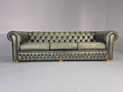 3 Seater Chesterfield Sofa Green Leather Studded Vintage EB11027 VCHE10