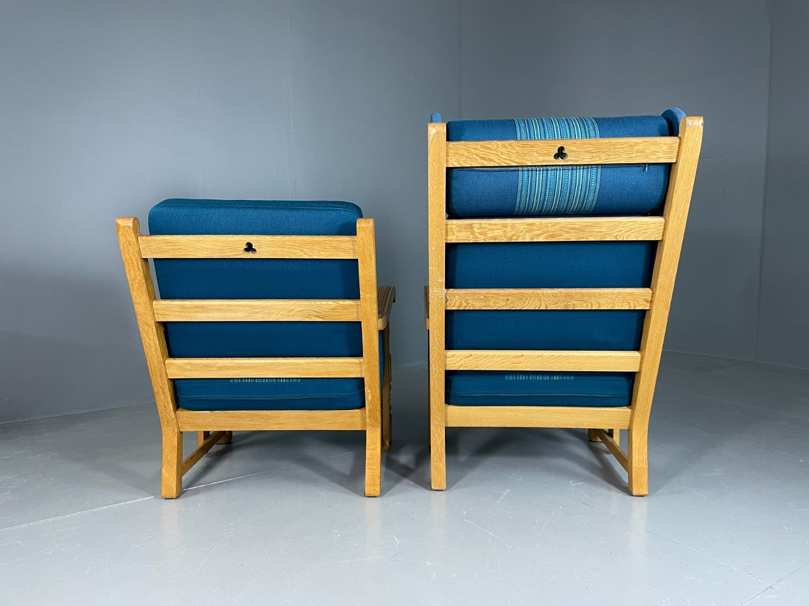 2 Danish Lounge Chairs Blue Oak Kjaernulf Vintage Retro EB6718 MNOR14