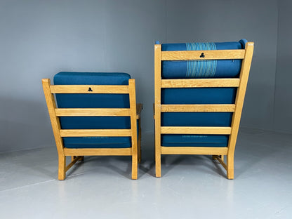 2 Danish Lounge Chairs Blue Oak Kjaernulf Vintage Retro EB6718 MNOR14