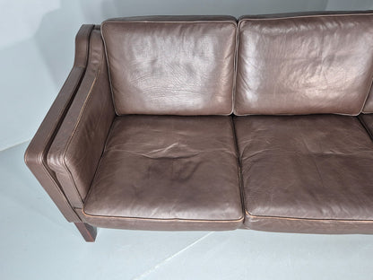 Vintage 2 Seater Settee 1970s Danish Brown Leather Mogensen Style EB11641 M3SS5
