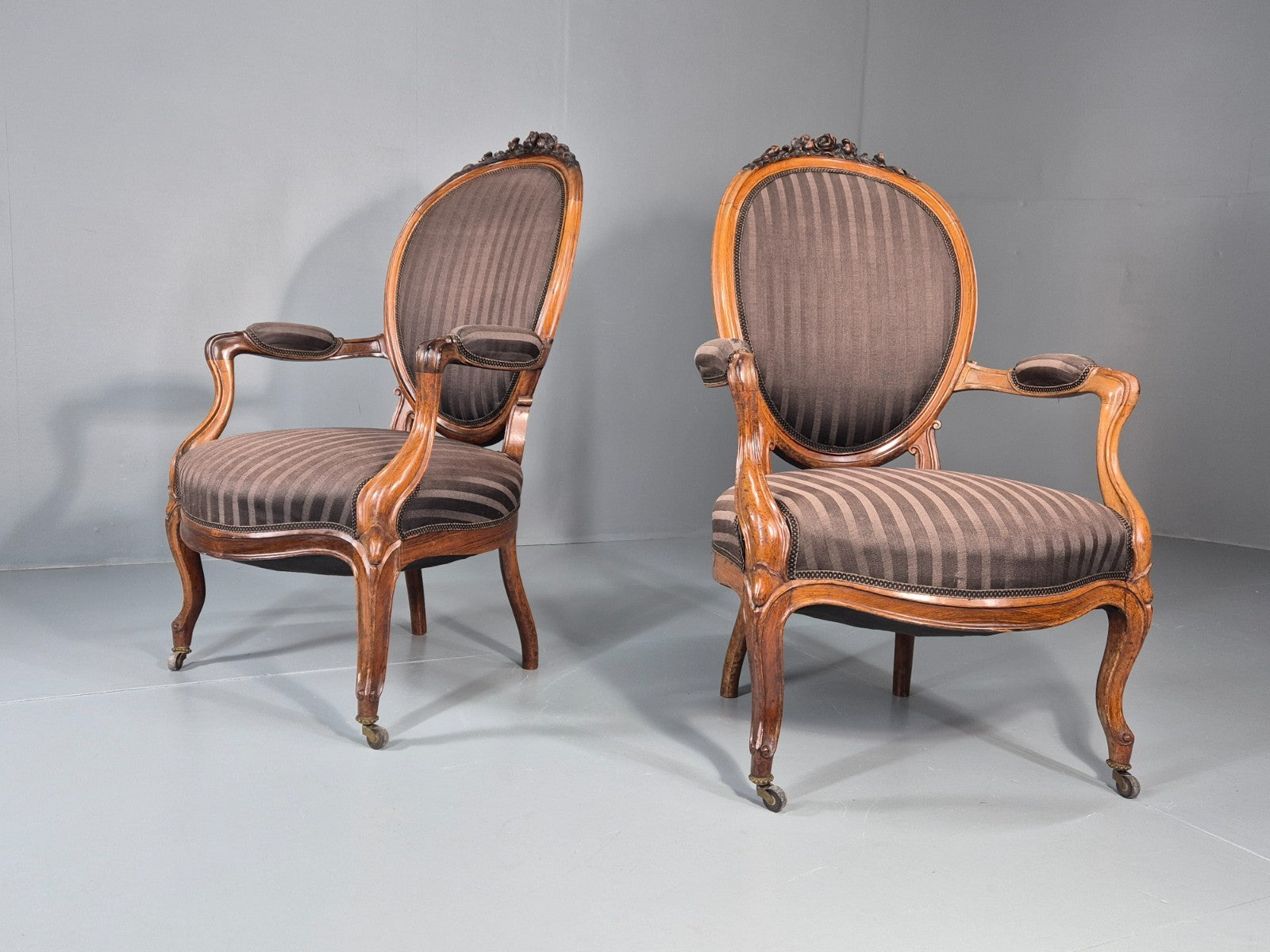 2 Antique Rococo Armchairs Walnut Frames 1880s Denmark Quality  EB111331 VCLO0