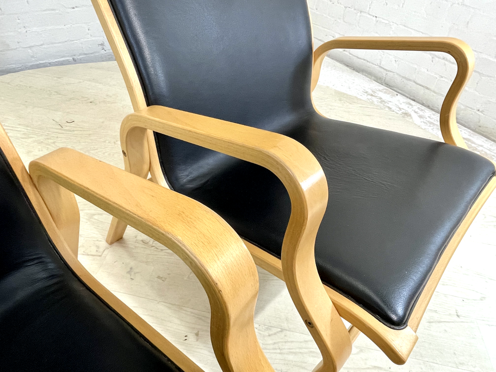 Pair Of Vintage Danish Skippers Bentwood Chairs Black Leather Retro EB4445 MBEN - UKDK FURNITURE