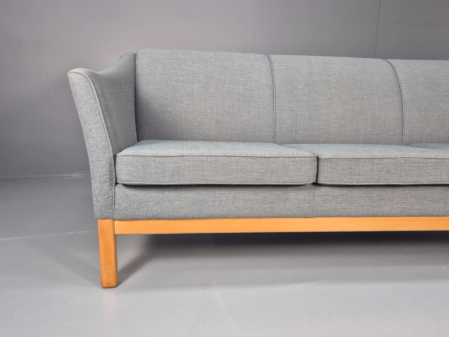 Mid Century Three Seater Sofa Blue wool Oak Base 1980s Retro  EB10398 M3SS1