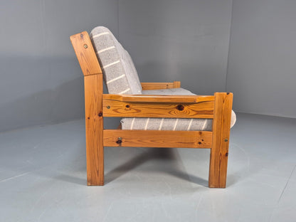Vintage 3 Seater Pine Sofa Danish 1970s Retro Design Grey Striped EB9373 M3SS - UKDK FURNITURE