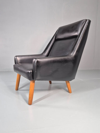 1960s High Back Lounge Chair Vintage Danish MCM Retro Teak Legs EB11330 MNOR1