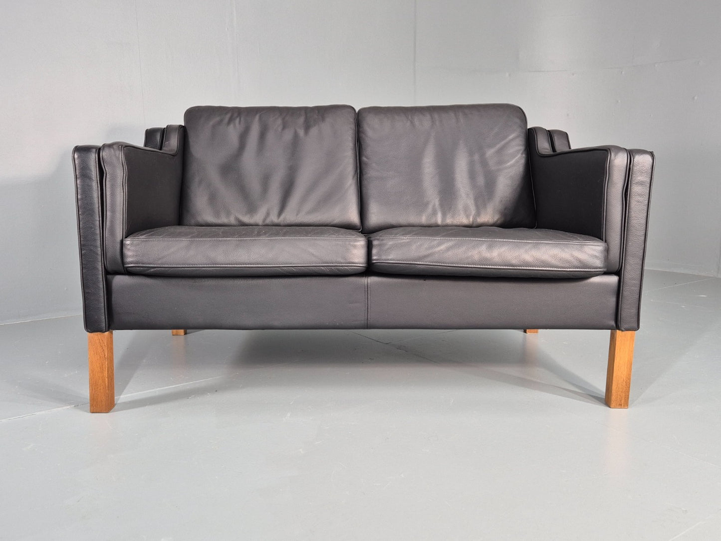 Vintage 2 Seat Sofa Danish Black Leather Mogensen Style Retro 1980s EB10466 M2SS5