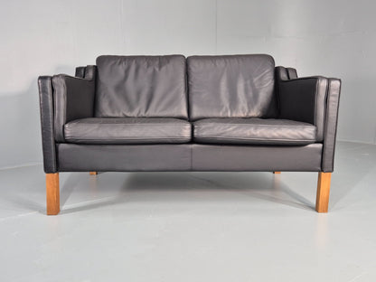 Vintage 2 Seat Sofa Danish Black Leather Mogensen Style Retro 1980s EB10466 M2SS5