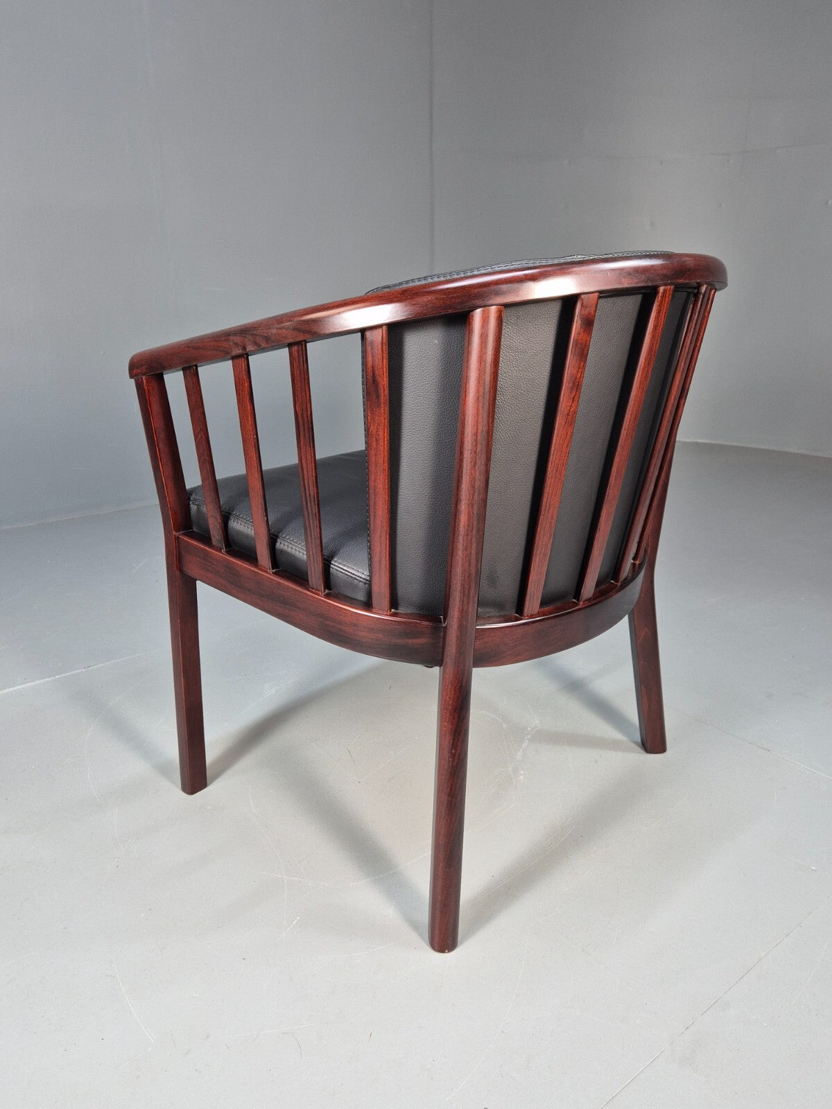 Vintage Danish Skalma Tub Chair Black Leather Curved Rail Back 1980s EB9315 MNOR - UKDK FURNITURE