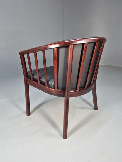 Vintage Danish Skalma Tub Chair Black Leather Curved Rail Back 1980s EB9315 MNOR - UKDK FURNITURE