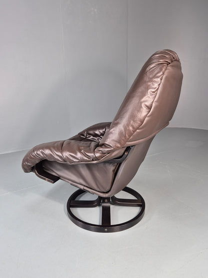 Swivel and Rock Bentwood Chair Danish Leather Vinyl  1980s Vintage EB11414 MBEN9