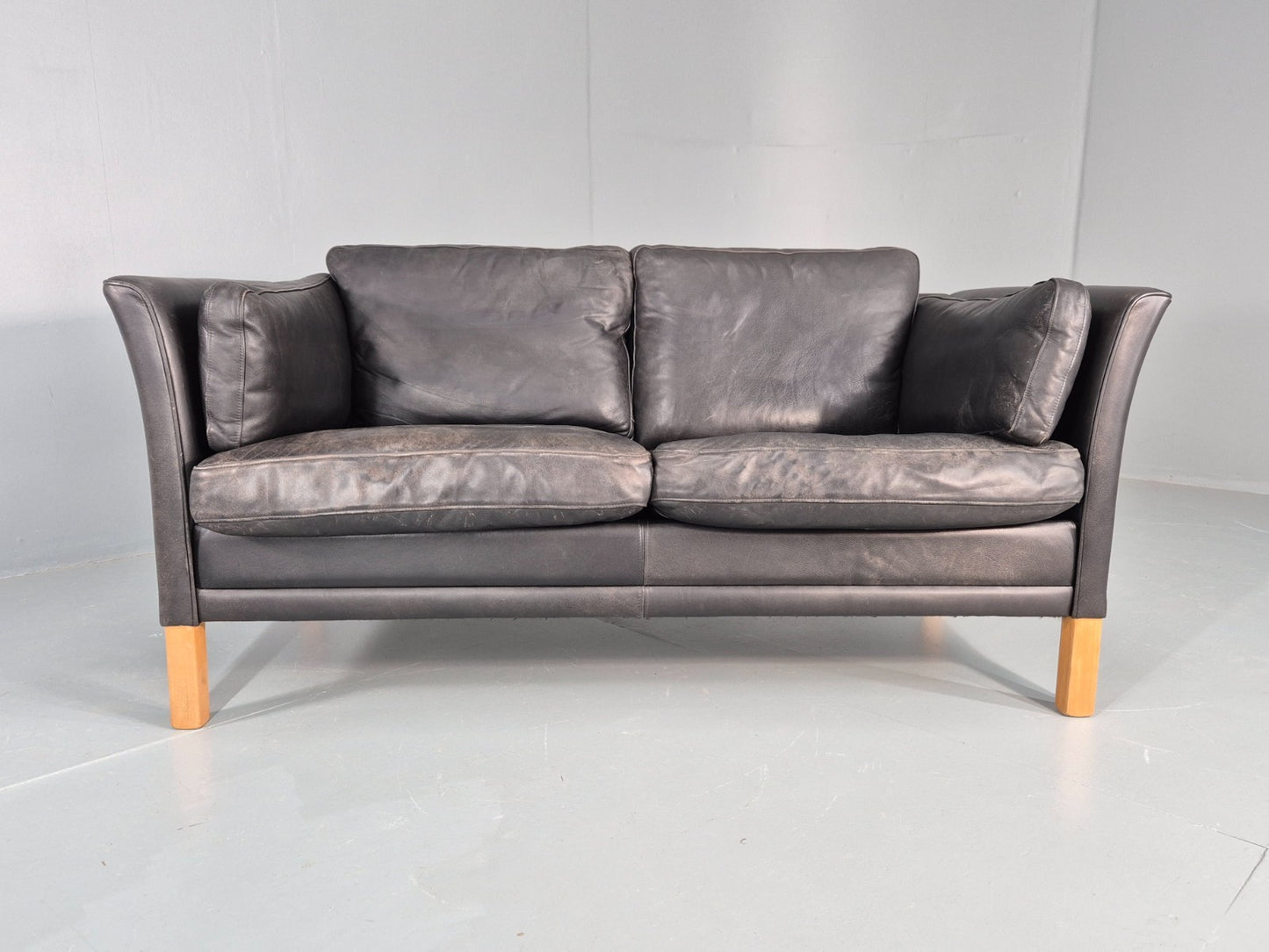 Vintage 2 Seat Sofa Danish Black Leather Mid Century Retro 1980s  EB10482 M2SS3