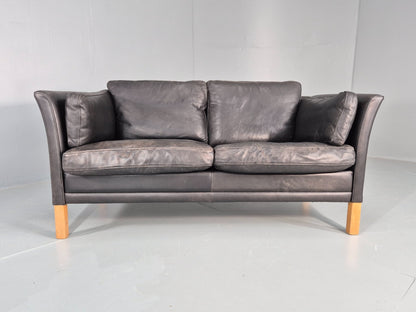 Vintage 2 Seat Sofa Danish Black Leather Mid Century Retro 1980s  EB10482 M2SS3