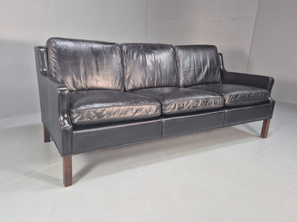 Vintage Three Seat Sofa Black Leather Danish 1960s Mid Century EB10208 M3SS0