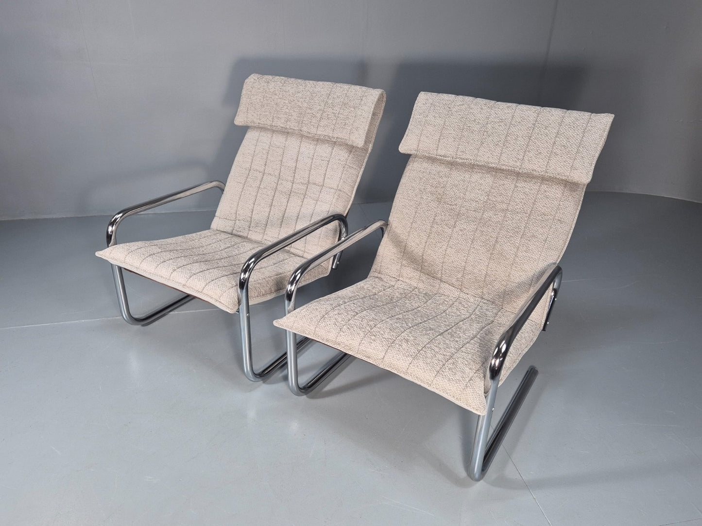 2 1970s Chrome Tube Lounge Chairs New Upholstery Retro Mid Century  EB10617 MNOR4