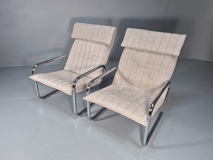 2 1970s Chrome Tube Lounge Chairs New Upholstery Retro Mid Century  EB10617 MNOR4