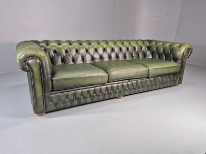 3 Seater Chesterfield Sofa Green Leather Studded Vintage EB11030 VCHE0