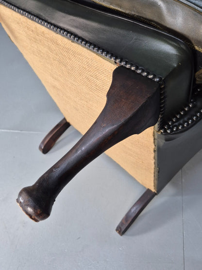Vintage Chesterfield Armchair Green Leather Pleated Button Back EB9485 VLEA - UKDK FURNITURE