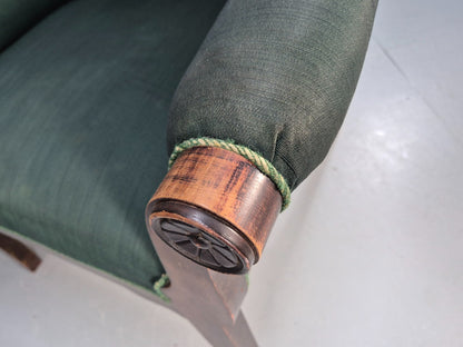 A Vintage Danish Antique Chair Green and Mahogany Shield Back 1920s EB8924 VCLO - UKDK FURNITURE