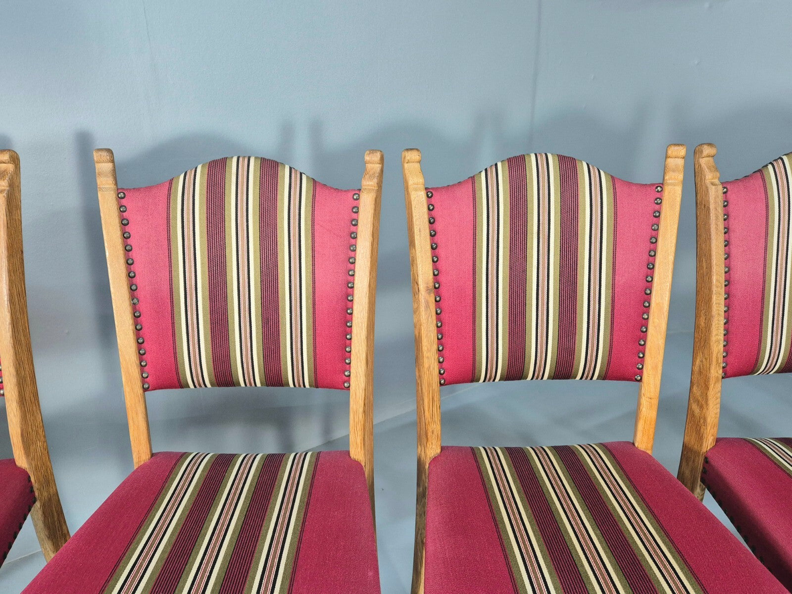 6 Vintage Kjaernulf Style Dining Chairs Oak Red Wool 1970s Retro EB9535 MDIN - UKDK FURNITURE