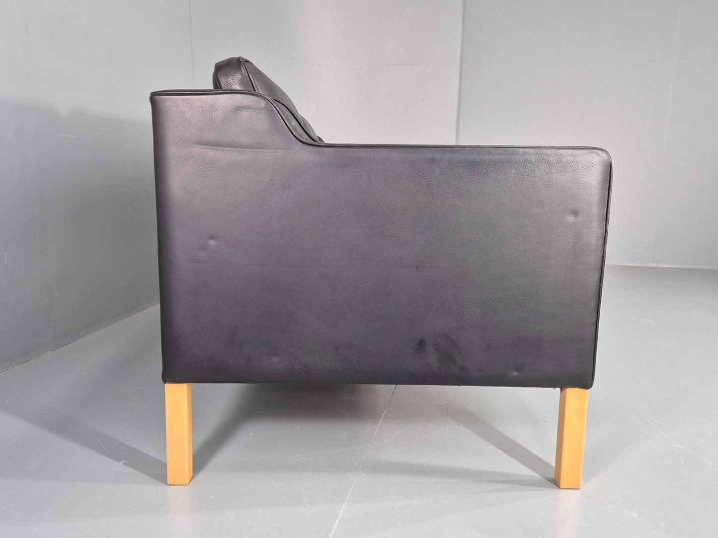 Vintage 3 Seat Sofa Danish Black Leather Mid Century Retro 1980s EB10476 M3SS16