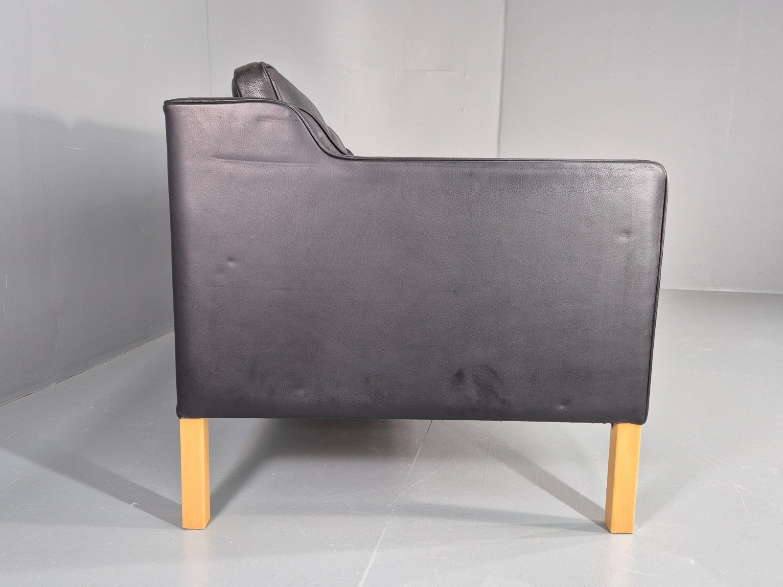 Vintage 3 Seat Sofa Danish Black Leather Mid Century Retro 1980s EB10476 M3SS16