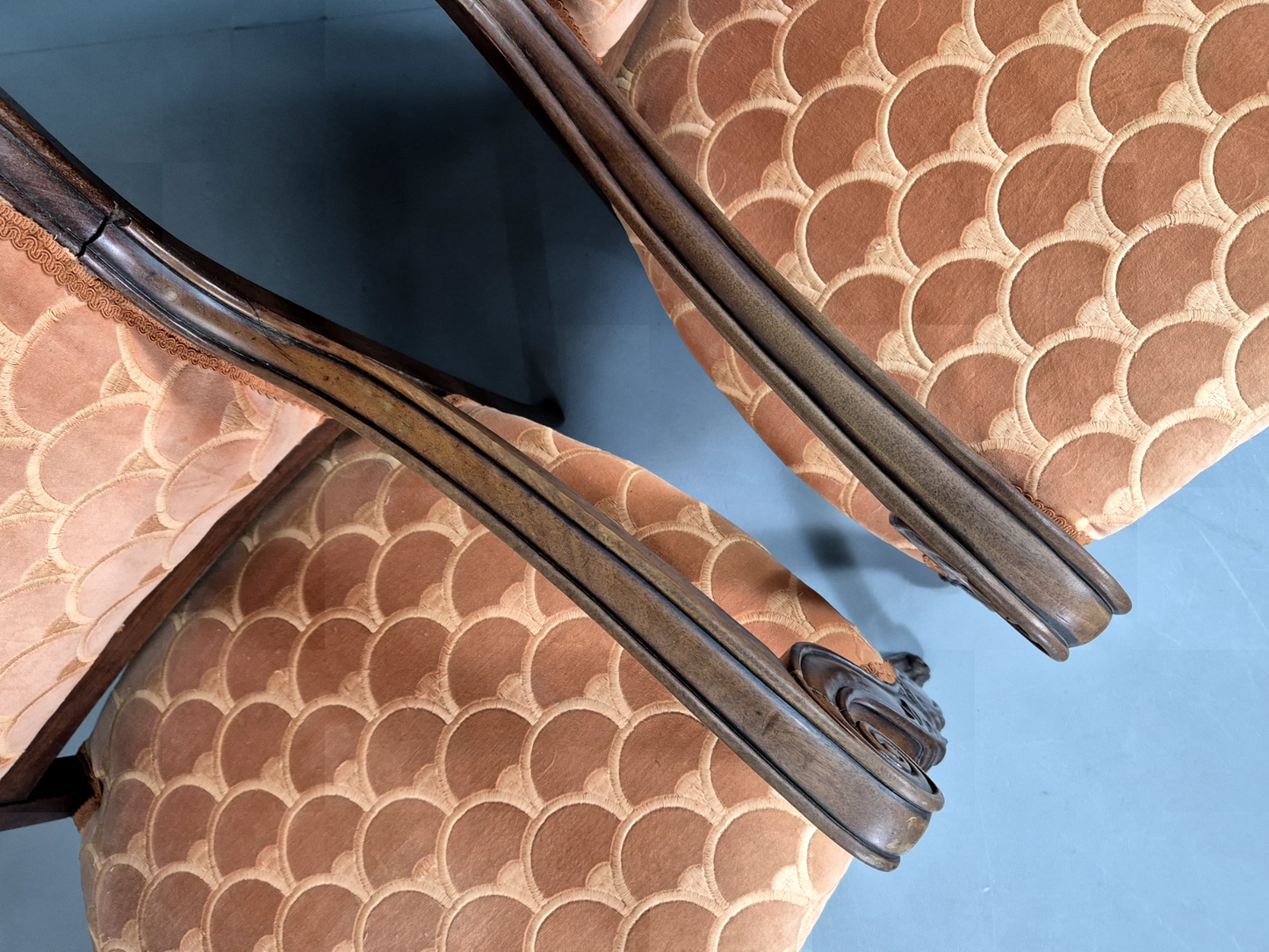 Vintage Fautueil Chairs Orange Upholstery Mahogany Antique  EB7380 VCLO3