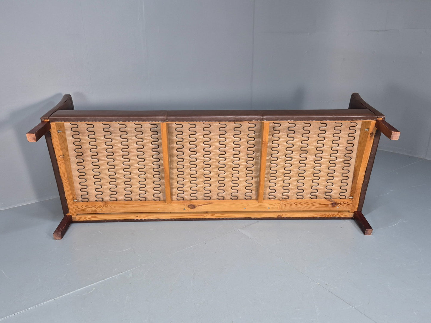 Mid Century Three Seater Sofa Brown Leather Danish Retro 1970s  EB10722 M3SS7