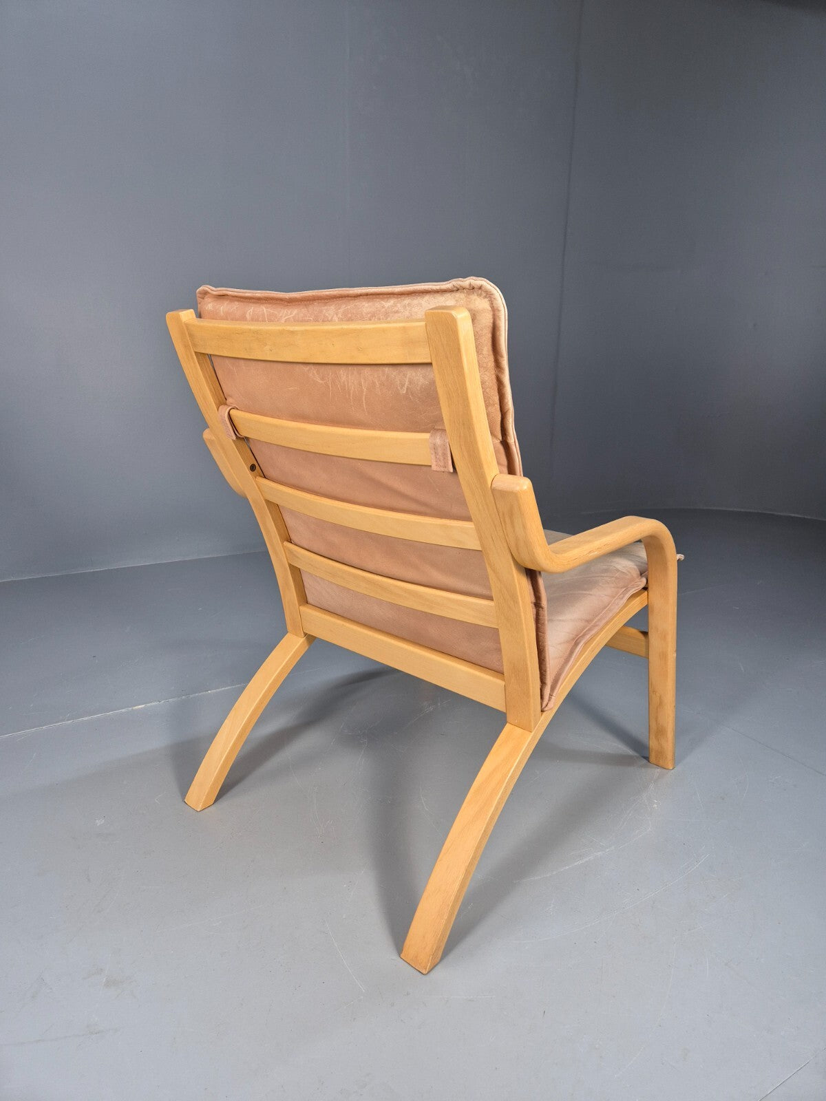 Vintage Stouby Tan Leather and Bentwood Lounge Chair 1980s Retro EB9293 MNOR - UKDK FURNITURE