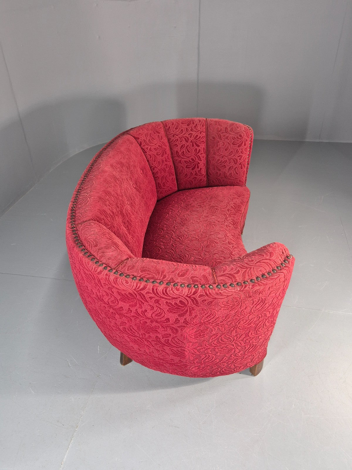 Classic Two Seater Danish Banana Sofa Art Deco 1930s Red Moquette EB10796 V2SS9