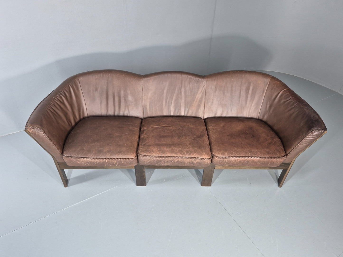 3 Seater Vintage Sofa Danish Mid Century Brown Leather 1970s Retro EB11370 M3SS5