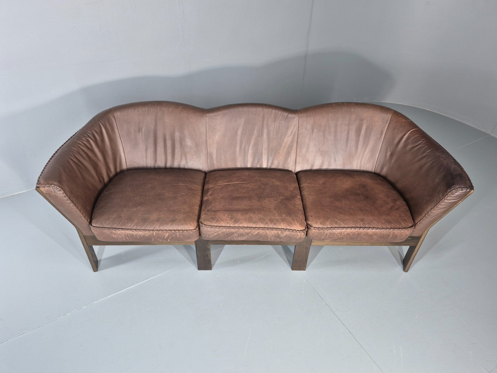 3 Seater Vintage Sofa Danish Mid Century Brown Leather 1970s Retro EB11370 M3SS5