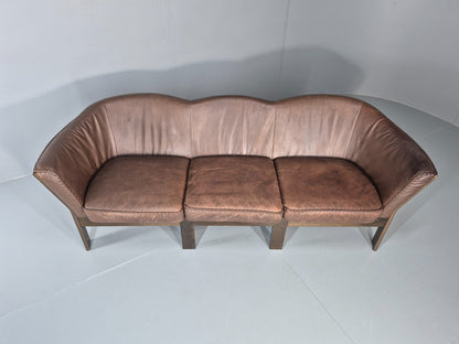 3 Seater Vintage Sofa Danish Mid Century Brown Leather 1970s Retro EB11370 M3SS5
