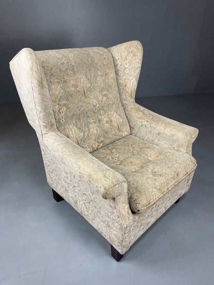 Danish Mid Century Floral Wing Back Armchair, Retro, Deco, Vintage EB4499 VCLO - UKDK FURNITURE