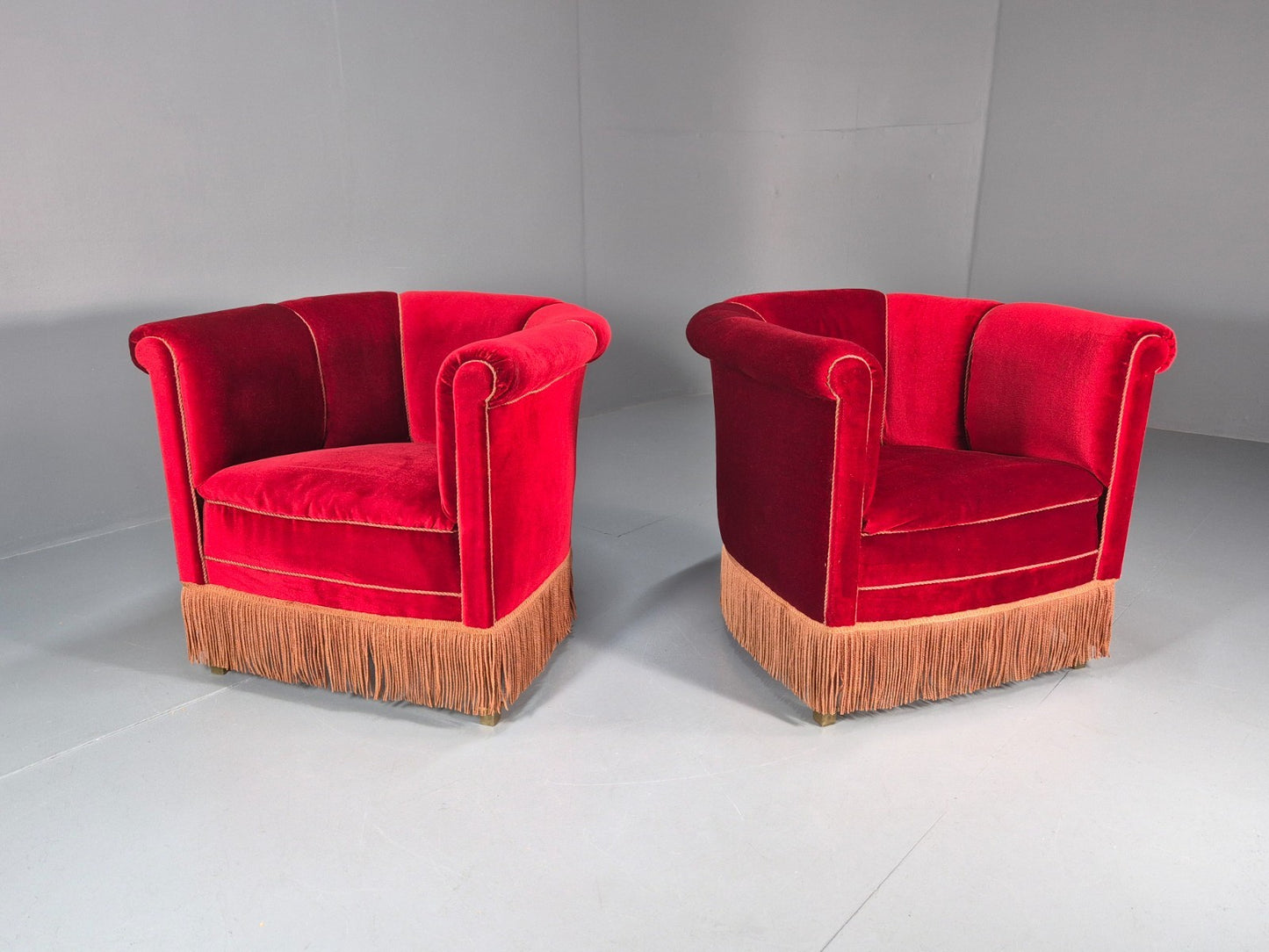 Art Deco Tub Chair Danish Red Velvet Tassels 1920s  EB10770 VCLO0