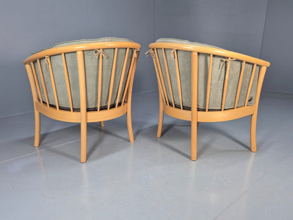 2 Vintage Danish Lounge Chairs Light Green Faux Suede Tub Frame MCM EB8511 MNOR - UKDK FURNITURE