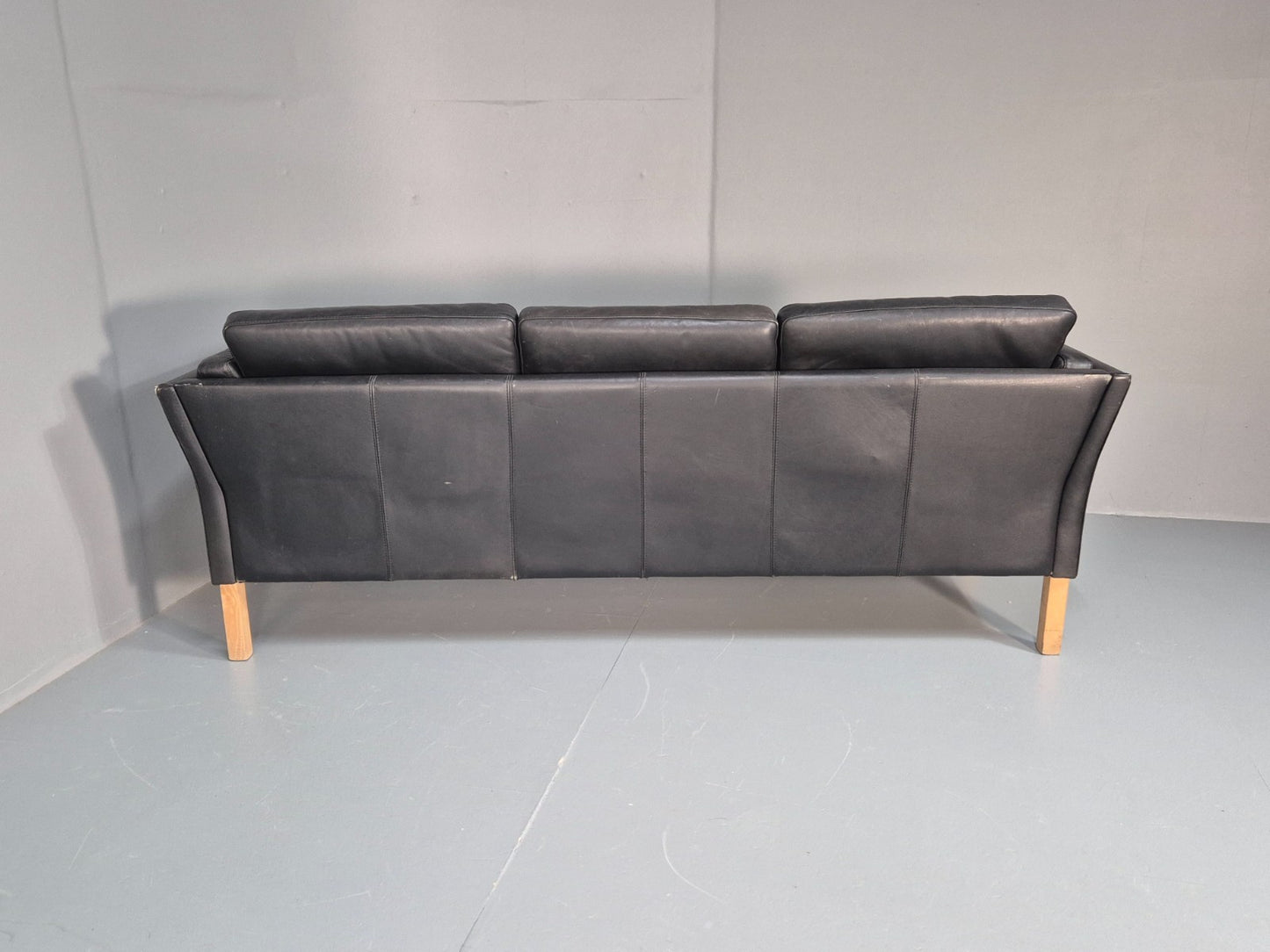 Vintage 3 Seat Sofa Danish Black Leather Mid Century Retro 1980s EB10073 M3SS20