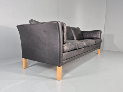 Vintage 3 Seat Sofa Danish Black Leather Mid Century Retro 1980s EB10483 M3SS15