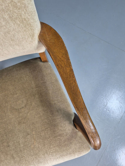 Vintage Danish Oak And Light Green Velour Elbow Chair EB8010 VDIN - UKDK FURNITURE
