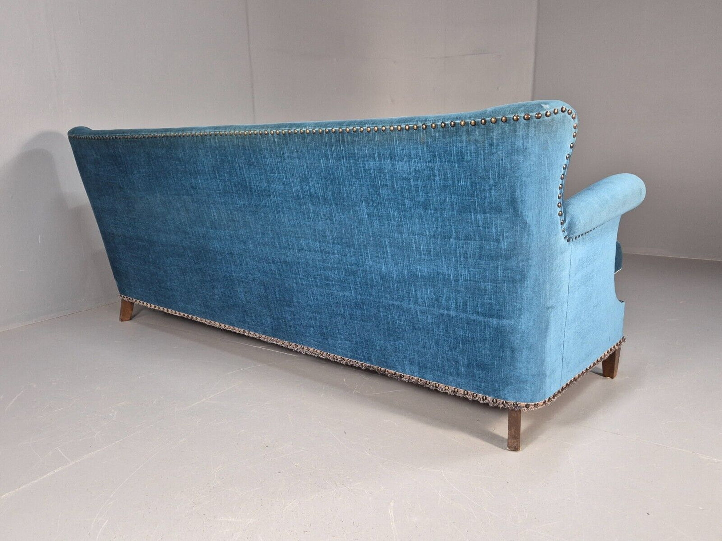 Vintage Danish Mid Century Sofa Bright Blue Velour 1950s Retro MCM EB8934 V3SS - UKDK FURNITURE