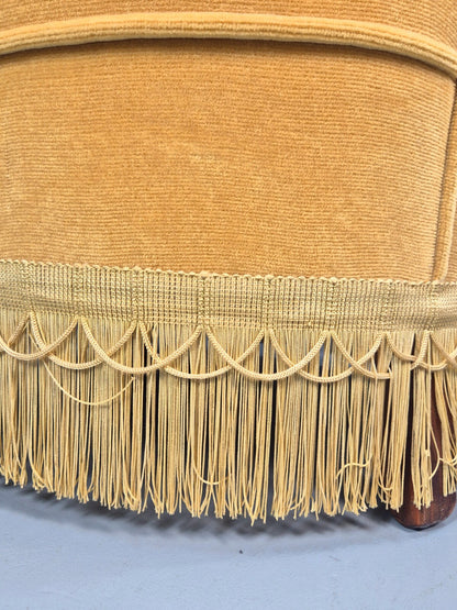 Vintage Yellow Velour Nursing Chair Button Back Tassels Retro EB9700 VCLO - UKDK FURNITURE