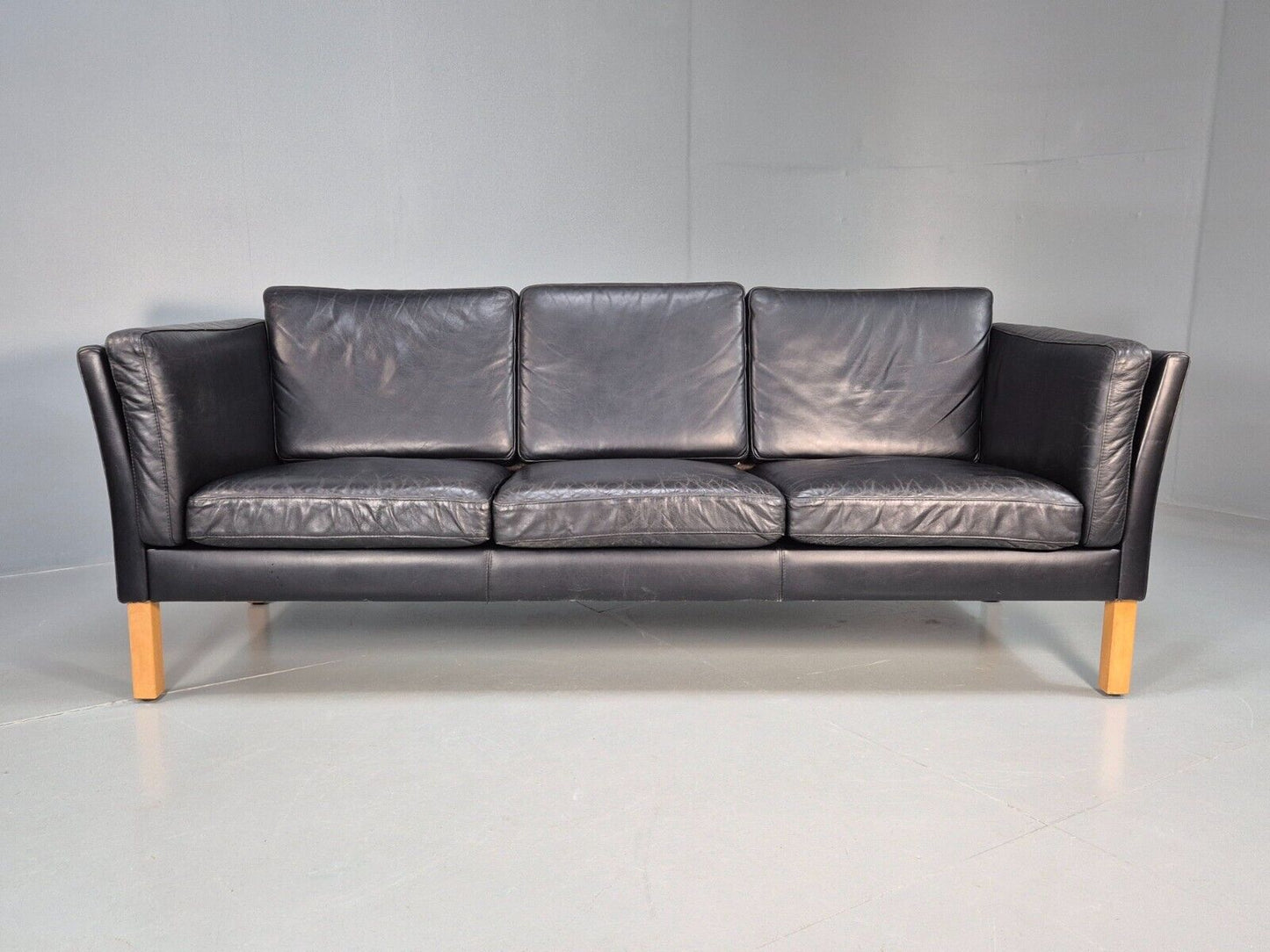 Vintage Danish 3 Seat Sofa Black Leather Mid Century Shape Retro MCMEB2838 M3SS - UKDK FURNITURE