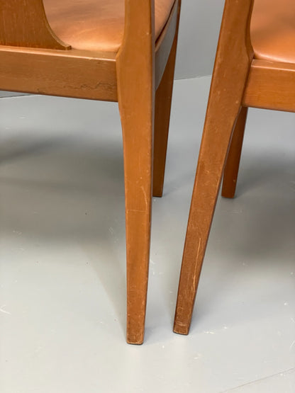 Vintage Nathan Tan Dining Chairs Set Of 4 Vinyl Mahogany 1970s EB9728 MDIN - UKDK FURNITURE