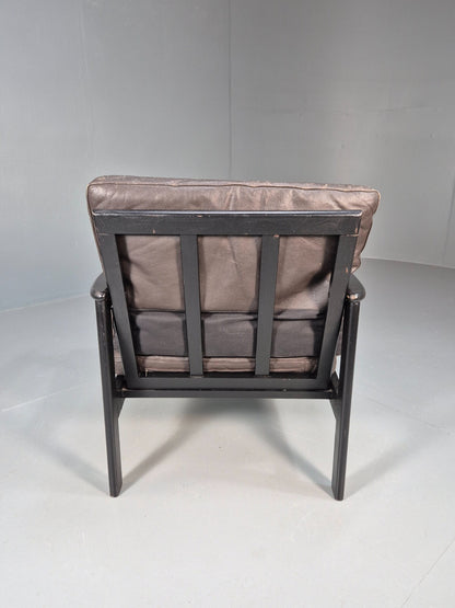 Vintage Danish Lounge Chair Brown Leather Beech Frame 1960s Retro EB8965 MNOR - UKDK FURNITURE