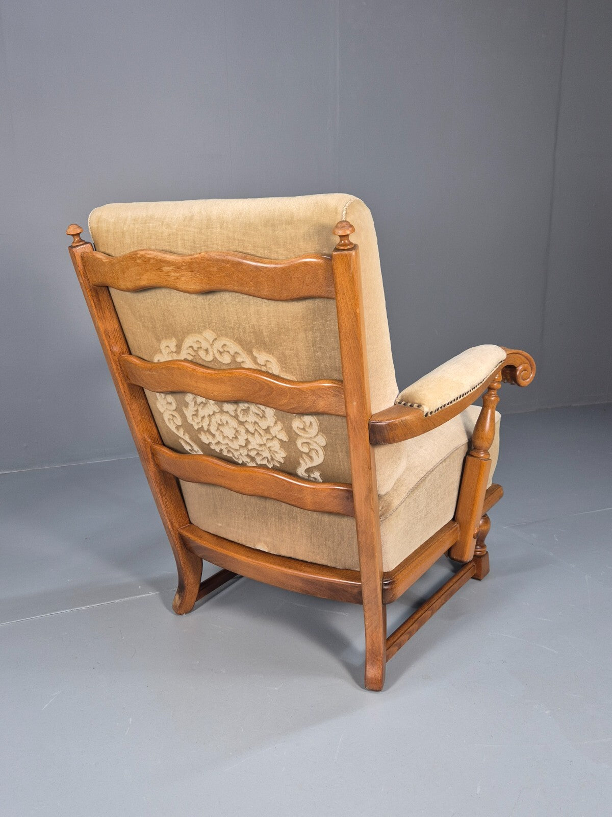 Vintage Danish Oak Frame 1970s Lounge Chair Gold Floral Upholstery EB9658 VCLO - UKDK FURNITURE